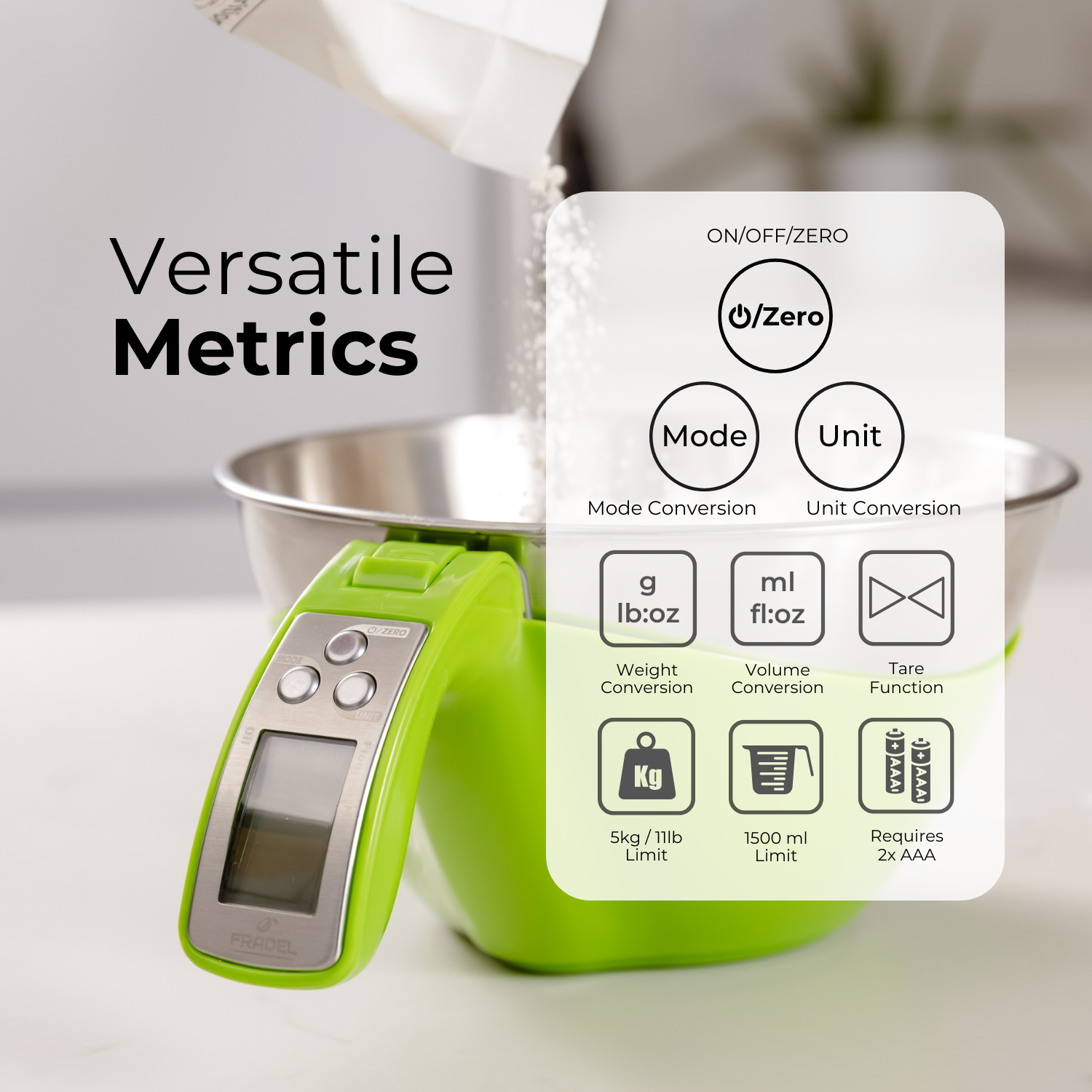 Fradel Digital Kitchen Food Scale with Bowl (Removable)